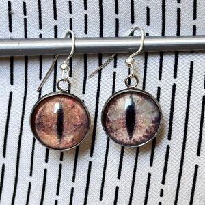 Silver and Brown Mythical Creature Cat Eye Earrings